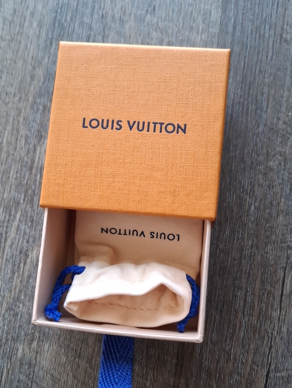 Louis Vuitton Orange Box with Blue Drawstring Pouch